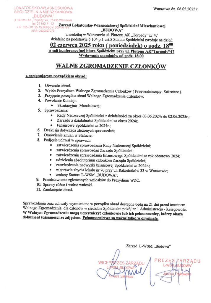 Walne Zgromadzenie Członków - 02-06-2025